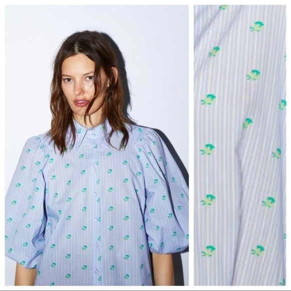 NWT Zara Striped Printed Button Down Shirt Size XS - Picture 6 of 9